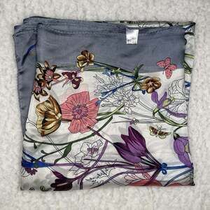 Silk Blend Womens L Scarf 35"x70" Floral Flower Garden Mom Grandma Gift Idea EUC